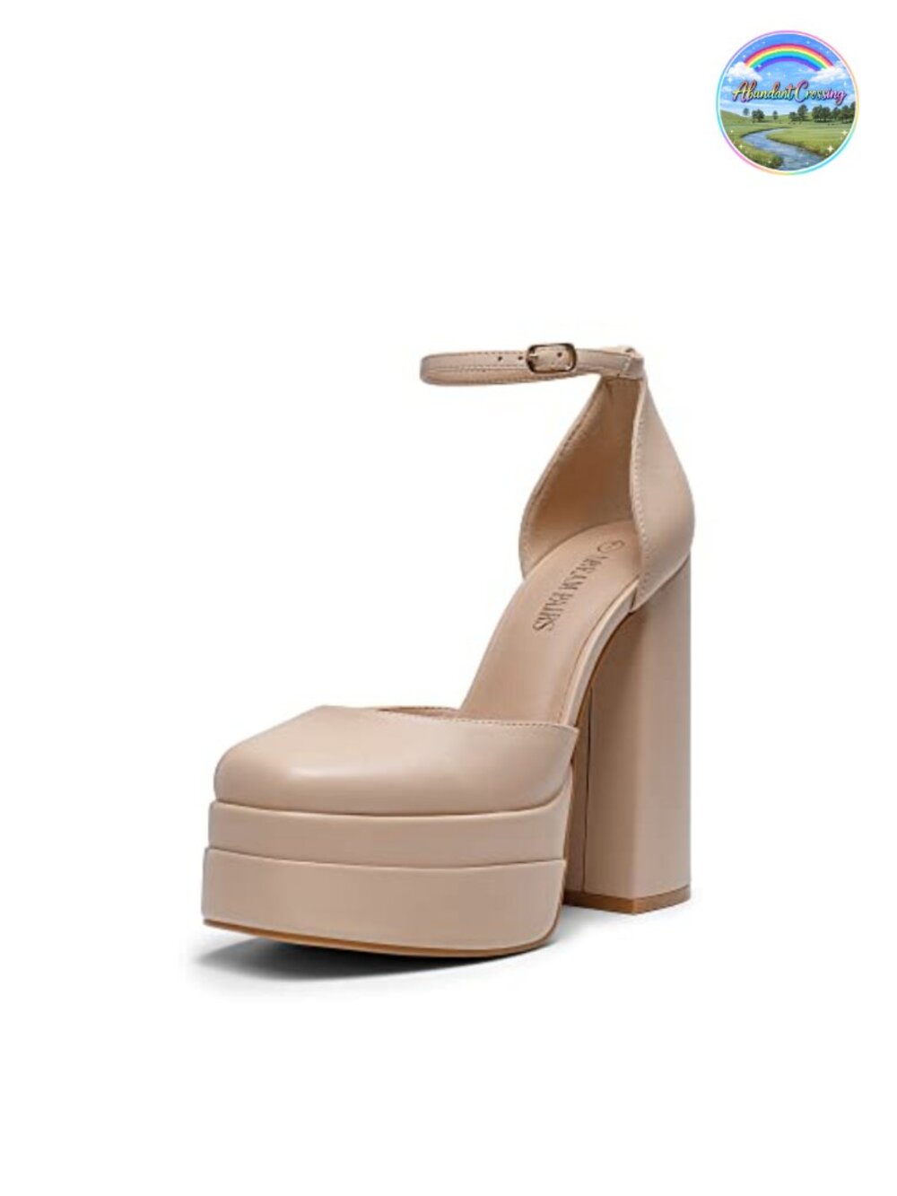 Women's Platform Pumps Square Toe Buckle Ankle Strap Heels